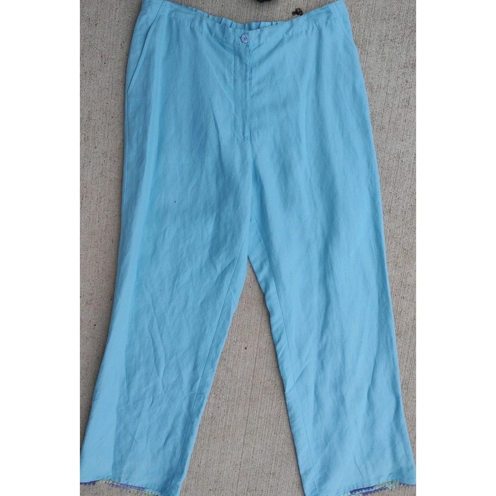 Sigrid Olsen Sport Pants Womens Size 10 True Blue 100% Linen Coastal Grandma NWT